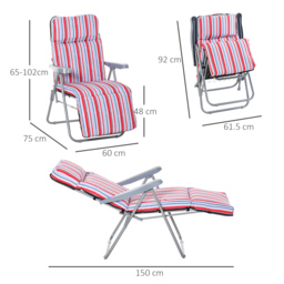 Outsunny Garden Sun Loungers, Set of 2, Outdoor Reclining Chairs with Cushions, Foldable and Adjustable, Red and White - Aosom UK - thumbnail 3