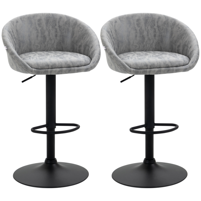 HOMCOM Modern Adjustable Bar Stools Set of 2, Swivel PU Leather Breakfast Barstools with Footrest Armrests Back, for Kitchen Counter Light Grey - image 1