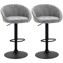 HOMCOM Modern Adjustable Bar Stools Set of 2, Swivel PU Leather Breakfast Barstools with Footrest Armrests Back, for Kitchen Counter Light Grey - thumbnail 1