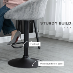 HOMCOM Modern Adjustable Bar Stools Set of 2, Swivel PU Leather Breakfast Barstools with Footrest Armrests Back, for Kitchen Counter Light Grey - thumbnail 6