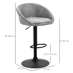 HOMCOM Modern Adjustable Bar Stools Set of 2, Swivel PU Leather Breakfast Barstools with Footrest Armrests Back, for Kitchen Counter Light Grey - thumbnail 3