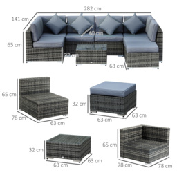 Outsunny 7-Seater Rattan Sofa Set Garden Furniture Aluminium Patio Set Wicker Seater w/Table, Grey - thumbnail 3