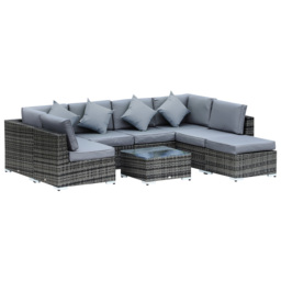 Outsunny 7-Seater Rattan Sofa Set Garden Furniture Aluminium Patio Set Wicker Seater w/Table, Grey - thumbnail 1