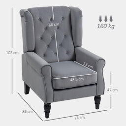 HOMCOM Wingback Accent Chair, Retro Upholstered Button Tufted Occasional Chair for Living Room and Bedroom, Light Grey - thumbnail 3