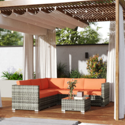Outsunny 4 Pieces Rattan Sofa Set, Garden Corner Sofa Furniture Set with Corner Chair, Coffee Table & Cushions, Orange - Aosom UK - thumbnail 2