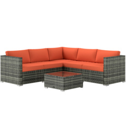 Outsunny 4 Pieces Rattan Sofa Set, Garden Corner Sofa Furniture Set with Corner Chair, Coffee Table & Cushions, Orange - Aosom UK - thumbnail 1