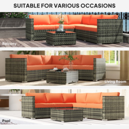 Outsunny 4 Pieces Rattan Sofa Set, Garden Corner Sofa Furniture Set with Corner Chair, Coffee Table & Cushions, Orange - Aosom UK - thumbnail 7