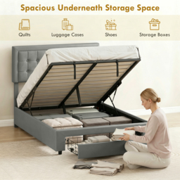 HOMCOM King Size Ottoman Bed Frame, with Front Drawer - Grey - thumbnail 4