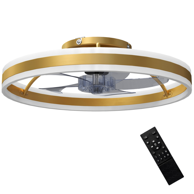 HOMCOM Ceiling Fan with Light and Remote, LED Mount Ceiling Fan with 3 Colour Temperatures, 6 Speed, 50 cm, Gold Tone - image 1