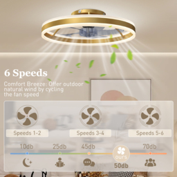 HOMCOM Ceiling Fan with Light and Remote, LED Mount Ceiling Fan with 3 Colour Temperatures, 6 Speed, 50 cm, Gold Tone - thumbnail 6