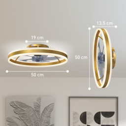 HOMCOM Ceiling Fan with Light and Remote, LED Mount Ceiling Fan with 3 Colour Temperatures, 6 Speed, 50 cm, Gold Tone - thumbnail 3
