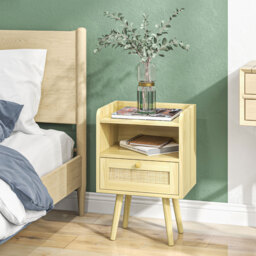 HOMCOM Bedside Table Set of 2, Boho Nightstand with Drawer, Storage Compartment, Natural Wood Finish - Aosom UK - thumbnail 9