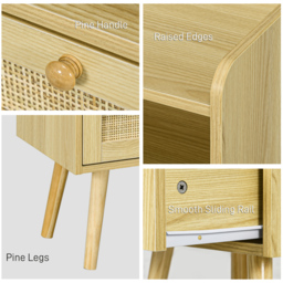 HOMCOM Bedside Table Set of 2, Boho Nightstand with Drawer, Storage Compartment, Natural Wood Finish - Aosom UK - thumbnail 5