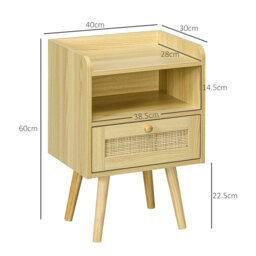 HOMCOM Bedside Table Set of 2, Boho Nightstand with Drawer, Storage Compartment, Natural Wood Finish - Aosom UK - thumbnail 3