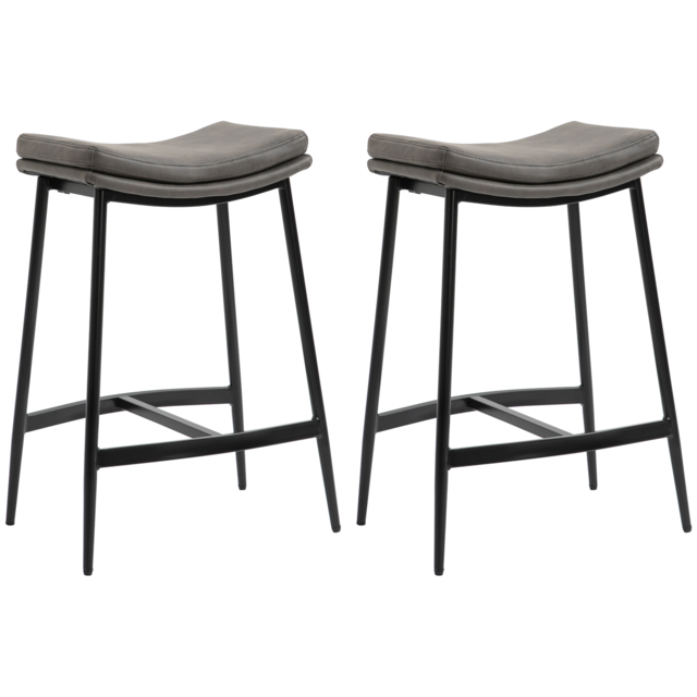 HOMCOM Bar Chairs Set of 2, Microfibre Upholstered Barstools, Industrial Counter Bar Stool with Curved Seat and Steel Frame, Anti-Cat-Scratch - Aosom UK - image 1