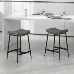 HOMCOM Bar Chairs Set of 2, Microfibre Upholstered Barstools, Industrial Counter Bar Stool with Curved Seat and Steel Frame, Anti-Cat-Scratch - Aosom UK - thumbnail 2