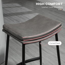 HOMCOM Bar Chairs Set of 2, Microfibre Upholstered Barstools, Industrial Counter Bar Stool with Curved Seat and Steel Frame, Anti-Cat-Scratch - Aosom UK - thumbnail 6