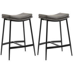HOMCOM Bar Chairs Set of 2, Microfibre Upholstered Barstools, Industrial Counter Bar Stool with Curved Seat and Steel Frame, Anti-Cat-Scratch - Aosom UK