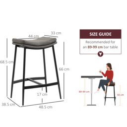 HOMCOM Bar Chairs Set of 2, Microfibre Upholstered Barstools, Industrial Counter Bar Stool with Curved Seat and Steel Frame, Anti-Cat-Scratch - Aosom UK - thumbnail 4
