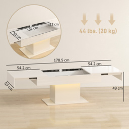 HOMCOM Extendable Coffee Table with LED Lights and Storage - High Gloss White - thumbnail 3