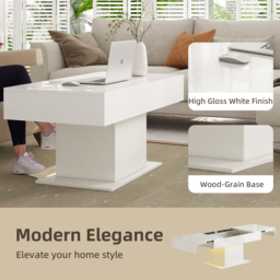 HOMCOM Extendable Coffee Table with LED Lights and Storage - High Gloss White - thumbnail 7