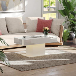 HOMCOM Extendable Coffee Table with LED Lights and Storage - High Gloss White - thumbnail 9