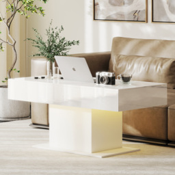 HOMCOM Extendable Coffee Table with LED Lights and Storage - High Gloss White - thumbnail 2