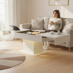 HOMCOM Extendable Coffee Table with LED Lights and Storage - High Gloss White - thumbnail 8