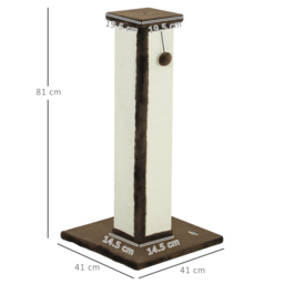 PawHut 81cm Cat Scratcher, Vertical Full Scratcher w/ Natural Sisal Rope, Hanging Ball, Soft Plush - Brown - thumbnail 3