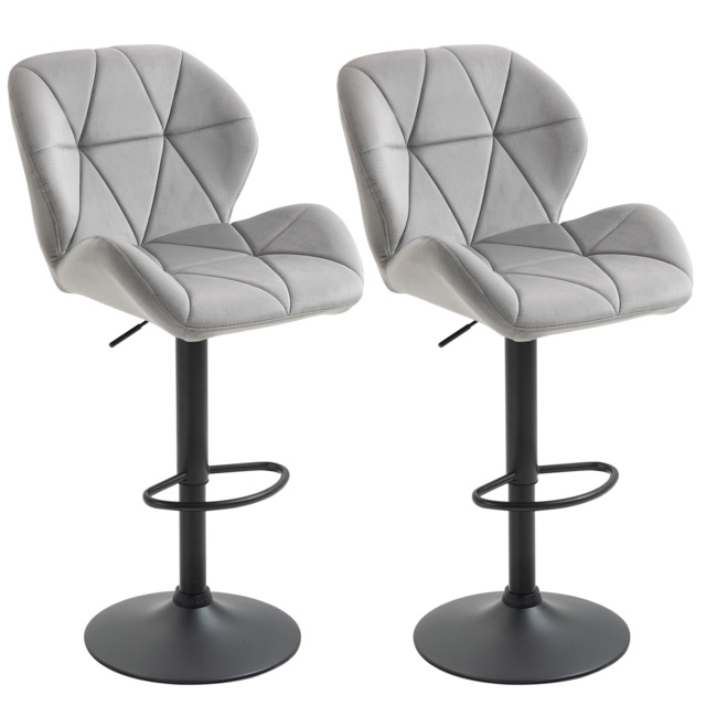 HOMCOM Bar Stool Set of 2 Fabric Adjustable Height Armless Upholstered Counter Chairs with Swivel Seat, Light Grey - image 1
