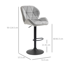 HOMCOM Bar Stool Set of 2 Fabric Adjustable Height Armless Upholstered Counter Chairs with Swivel Seat, Light Grey - thumbnail 3