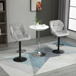 HOMCOM Bar Stool Set of 2 Fabric Adjustable Height Armless Upholstered Counter Chairs with Swivel Seat, Light Grey - thumbnail 7