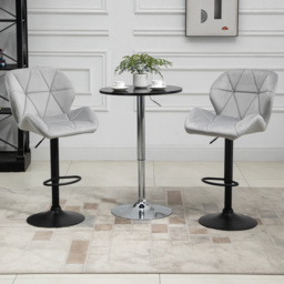 HOMCOM Bar Stool Set of 2 Fabric Adjustable Height Armless Upholstered Counter Chairs with Swivel Seat, Light Grey - thumbnail 2