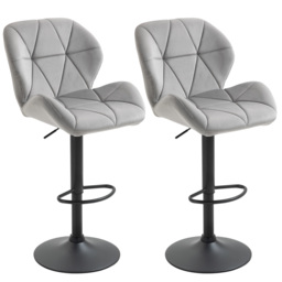 HOMCOM Bar Stool Set of 2 Fabric Adjustable Height Armless Upholstered Counter Chairs with Swivel Seat, Light Grey - thumbnail 1