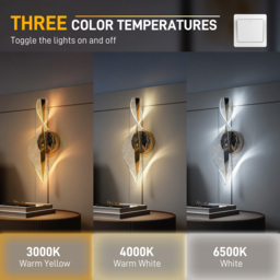 HOMCOM Led Wall Lamp 2 Pack, 13W Modern Indoor Spiral Wall Light, Colour Temperature Adjustable 3000K/4000K/6500K, for Bedroom, Living Room, Hallway, Stairs, Gold Tone - thumbnail 4
