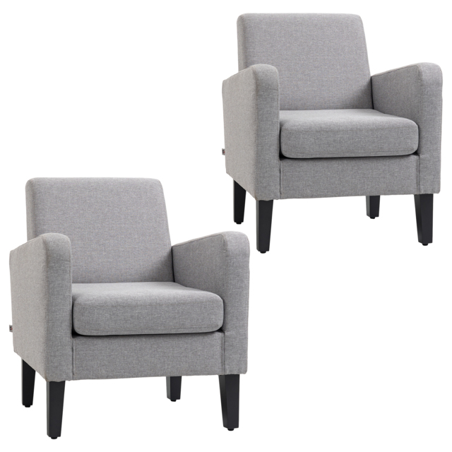 HOMCOM 2 Pieces Modern Armchairs with Rubber Wood Legs, Upholstered Accent Chairs, Single Sofa for Living Room, Bedroom, Light Grey - image 1