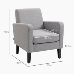 HOMCOM 2 Pieces Modern Armchairs with Rubber Wood Legs, Upholstered Accent Chairs, Single Sofa for Living Room, Bedroom, Light Grey - thumbnail 3