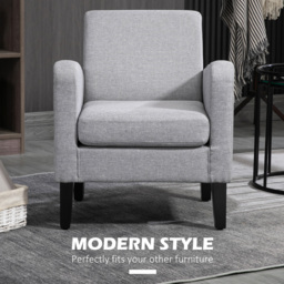 HOMCOM 2 Pieces Modern Armchairs with Rubber Wood Legs, Upholstered Accent Chairs, Single Sofa for Living Room, Bedroom, Light Grey - thumbnail 4