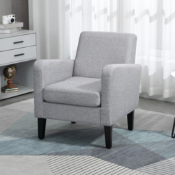 HOMCOM 2 Pieces Modern Armchairs with Rubber Wood Legs, Upholstered Accent Chairs, Single Sofa for Living Room, Bedroom, Light Grey - thumbnail 9