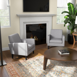 HOMCOM 2 Pieces Modern Armchairs with Rubber Wood Legs, Upholstered Accent Chairs, Single Sofa for Living Room, Bedroom, Light Grey - thumbnail 2
