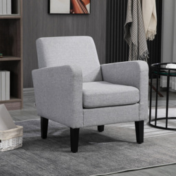 HOMCOM 2 Pieces Modern Armchairs with Rubber Wood Legs, Upholstered Accent Chairs, Single Sofa for Living Room, Bedroom, Light Grey - thumbnail 8