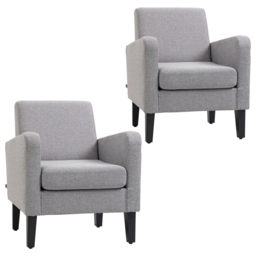 HOMCOM 2 Pieces Modern Armchairs with Rubber Wood Legs, Upholstered Accent Chairs, Single Sofa for Living Room, Bedroom, Light Grey - thumbnail 1