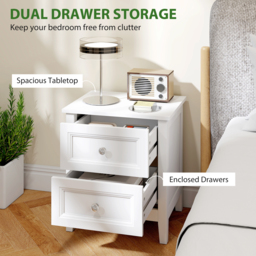 HOMCOM Nightstand with 2 Drawers Modern Bedside Table for Bedroom Living Room White - thumbnail 4