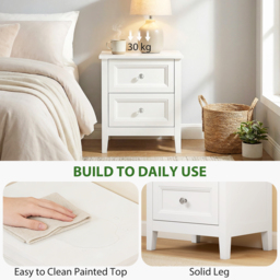 HOMCOM Nightstand with 2 Drawers Modern Bedside Table for Bedroom Living Room White - thumbnail 5