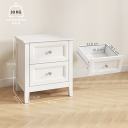 HOMCOM Nightstand with 2 Drawers Modern Bedside Table for Bedroom Living Room White - thumbnail 3