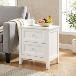 HOMCOM Nightstand with 2 Drawers Modern Bedside Table for Bedroom Living Room White - thumbnail 8