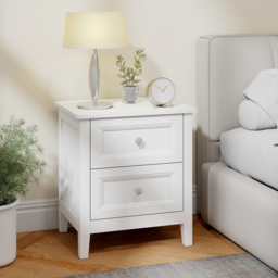 HOMCOM Nightstand with 2 Drawers Modern Bedside Table for Bedroom Living Room White - thumbnail 2