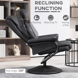 HOMCOM Swivel Recliner Chair with Footstool, PU Leather Recliner Armchair with Ottoman, Steel Base, Upholstered Reclining Chair for Living Room, Bedroom, Office, Black - thumbnail 4