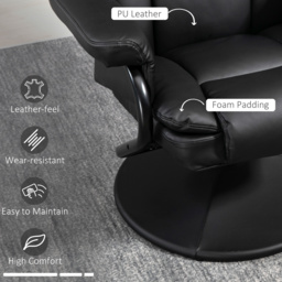 HOMCOM Swivel Recliner Chair with Footstool, PU Leather Recliner Armchair with Ottoman, Steel Base, Upholstered Reclining Chair for Living Room, Bedroom, Office, Black - thumbnail 5
