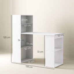HOMCOM 120cm Modern Computer Desk Bookshelf  Writing Table Workstation PC Laptop Study Home Office 6 Shelves White - Aosom UK - thumbnail 3